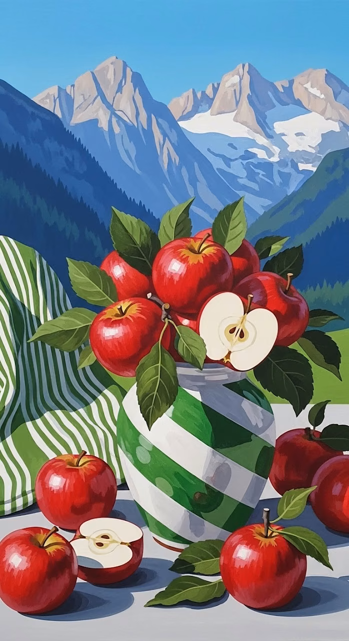 Download Modern Mountain Landscape with Fresh Apple Still Life Wallpaper in Mobile HD Modern Mountain Landscape with Fresh Apple Still Life - Free Mobile AMOLED Wallpaper Background