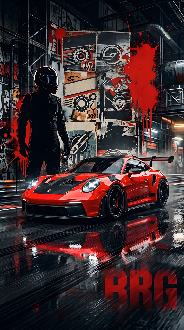 Modern Red Sports Car in Industrial Studio - Free Mobile AMOLED Wallpaper Background