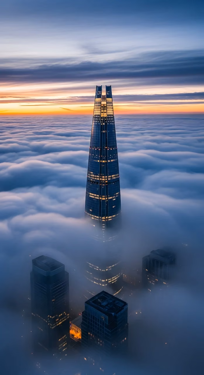 Download Modern Skyscraper Piercing Through Dense Fog at Twilight Wallpaper in Mobile HD Modern Skyscraper Piercing Through Dense Fog at Twilight - Free Mobile AMOLED Wallpaper Background
