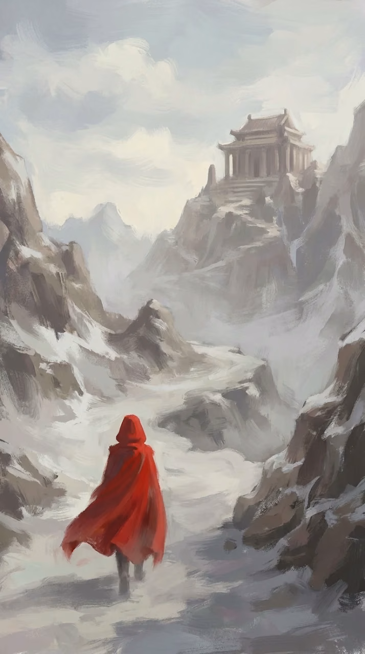Download Monk in Red Cloak Walking Towards Mountain Temple in Fog Wallpaper in Mobile HD Monk in Red Cloak Walking Towards Mountain Temple in Fog - Free Mobile AMOLED Wallpaper Background