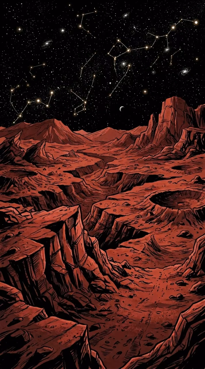Download Monochromatic Martian Landscape under Starry Night Sky Wallpaper in Mobile HD Monochromatic Martian Landscape under Starry Night Sky - Free Mobile AMOLED Wallpaper Background