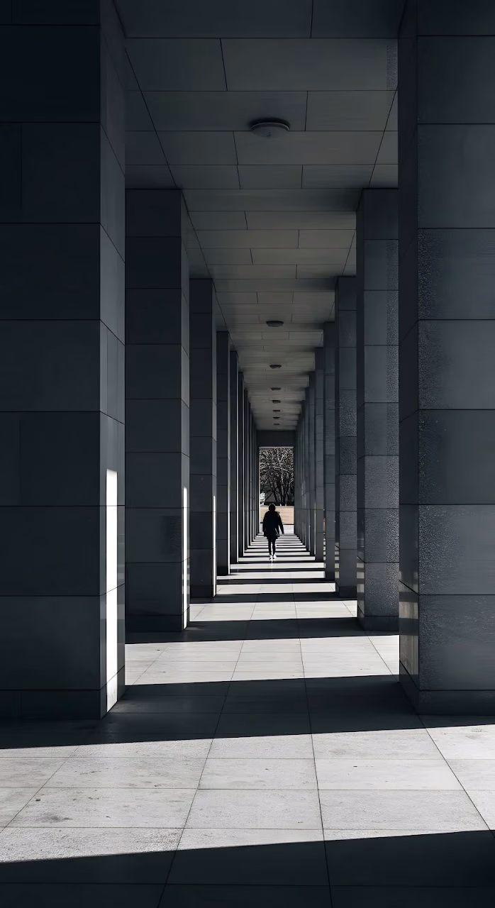 Monochromatic Walkway with Strong Shadow Lines - Free Mobile AMOLED Wallpaper Background