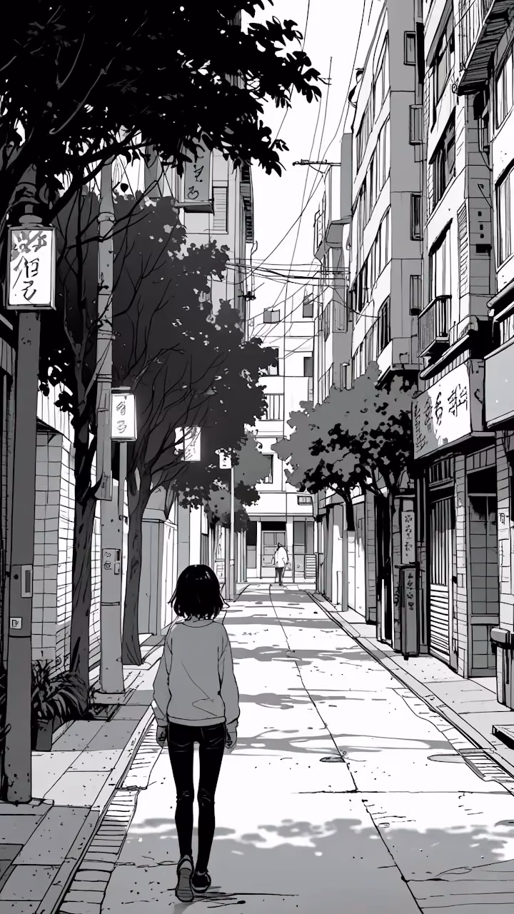 Download Monochrome Alleyway Walk in Japanese Urban District Wallpaper in Mobile HD Monochrome Alleyway Walk in Japanese Urban District - Free Mobile AMOLED Wallpaper Background