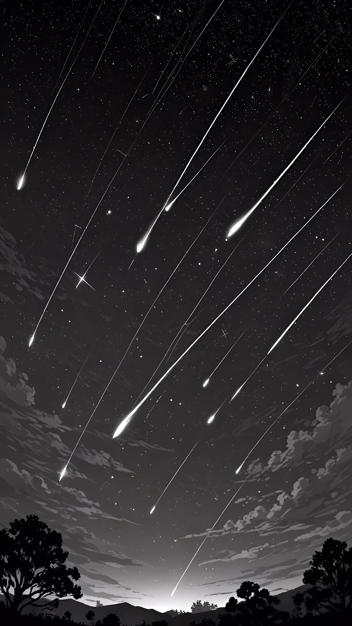 Download Monochrome Meteor Shower Night Sky Landscape Art Wallpaper in Mobile HD Monochrome Meteor Shower Night Sky Landscape Art - Free Mobile AMOLED Wallpaper Background