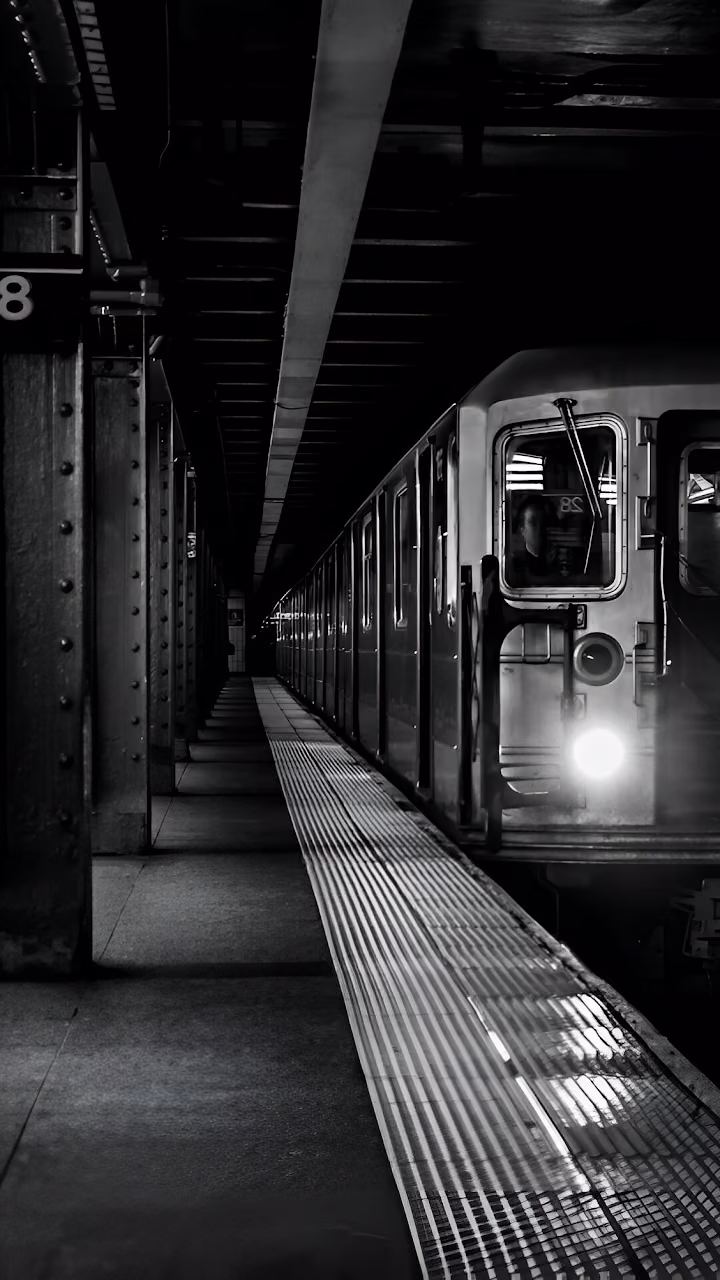 Download Monochrome Subway Train at Platform with Stark Lighting Wallpaper in Mobile HD Monochrome Subway Train at Platform with Stark Lighting - Free Mobile AMOLED Wallpaper Background
