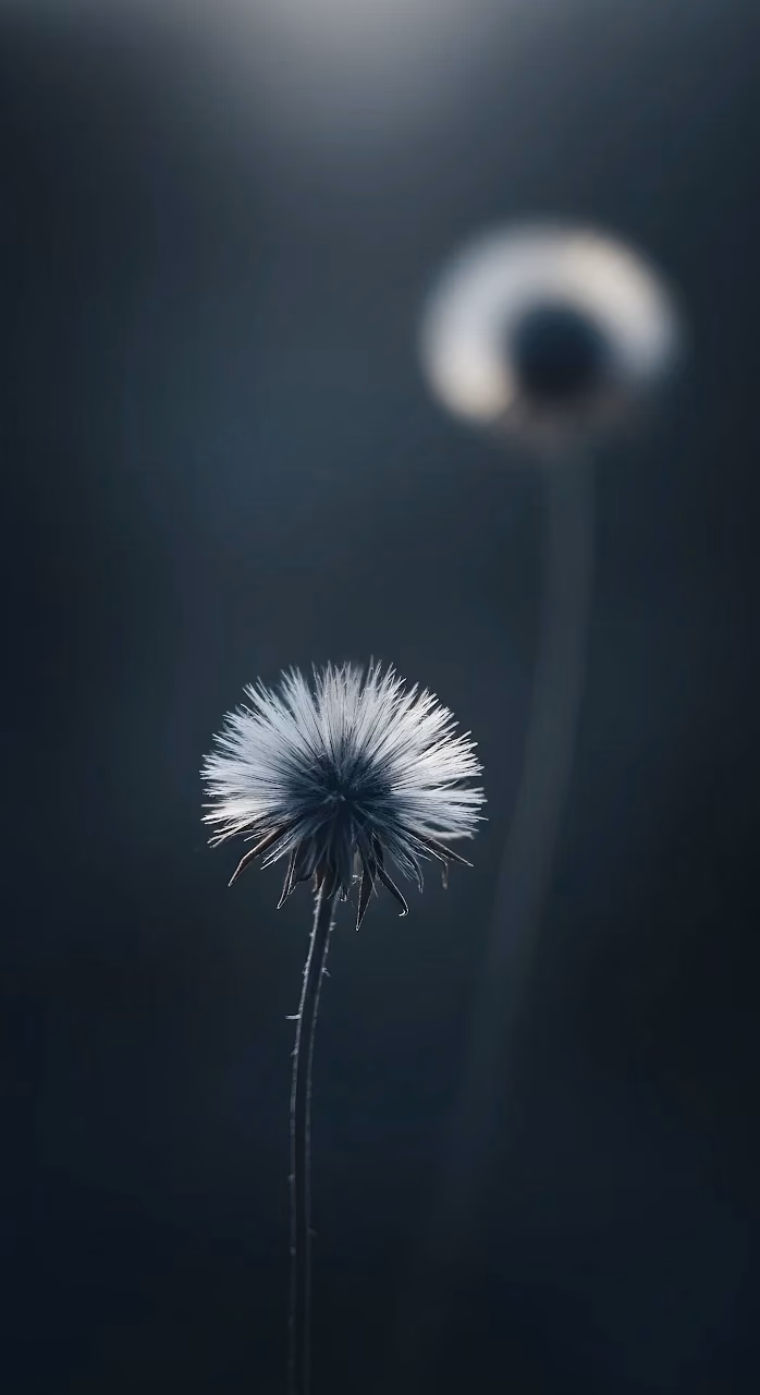 Moody Dandelion Seed Head in Monochrome Light - Free Mobile AMOLED Wallpaper Background