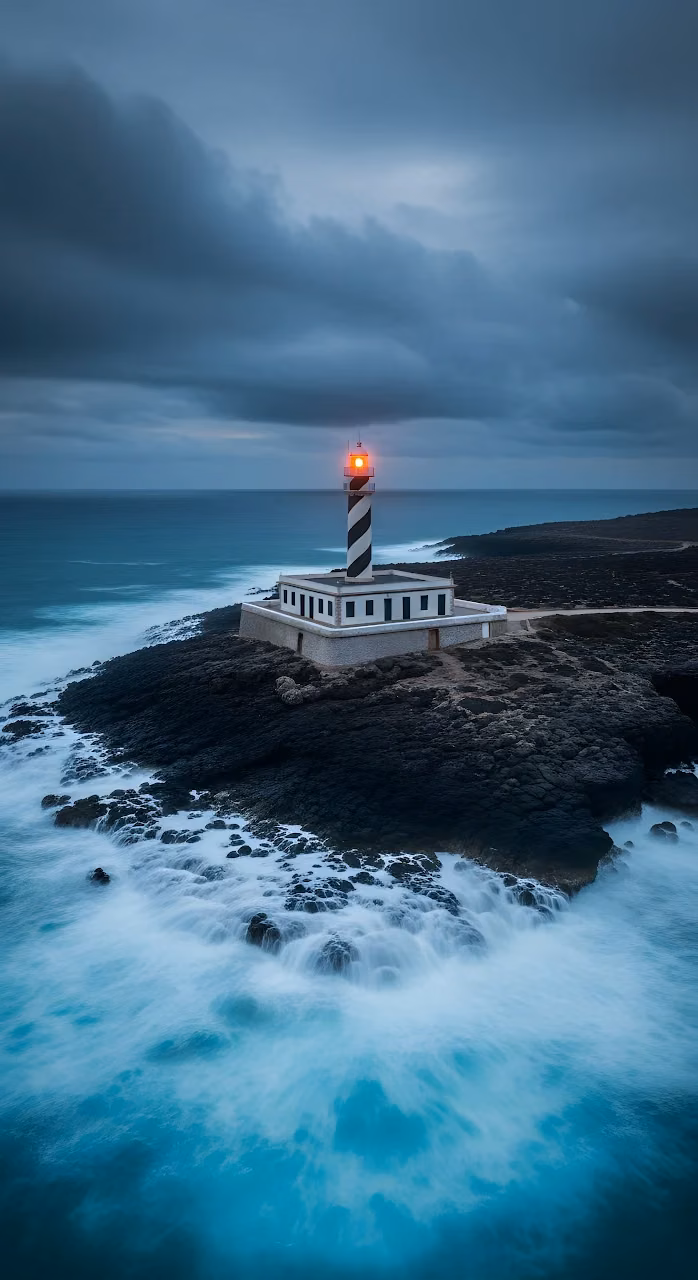 Moody Lighthouse Stormy Coast Long Exposure - Free Mobile AMOLED Wallpaper Background