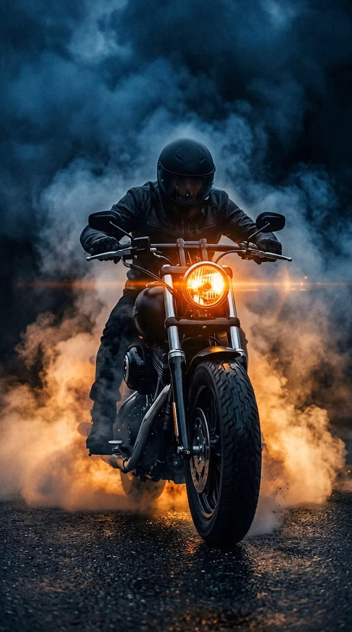 Motorbike Headlight in Blue and Orange Smoke - Free Mobile AMOLED Wallpaper Background
