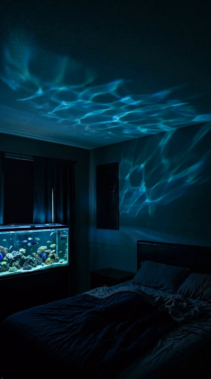 Moving Aquarium Light Reflections on Dark Bedroom Ceiling - Free Mobile AMOLED Wallpaper Background