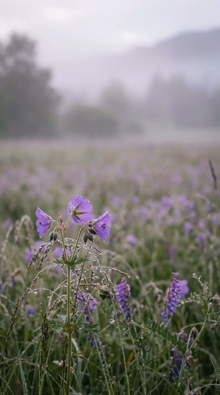 Download Muted Field of Purple Wildflowers and Salvia in Heavy Fog Wallpaper in Mobile HD Muted Field of Purple Wildflowers and Salvia in Heavy Fog - Free Mobile AMOLED Wallpaper Background