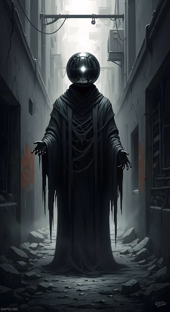 Download Mysterious Figure in Black Robes in a Dystopian Alley Wallpaper in Mobile HD Mysterious Figure in Black Robes in a Dystopian Alley - Free Mobile AMOLED Wallpaper Background