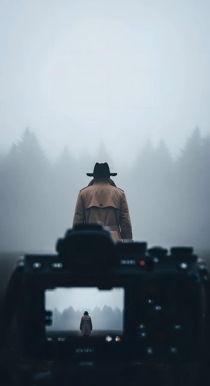 Mysterious Figure in Fog Captured on Camera Screen - Free Mobile AMOLED Wallpaper Background