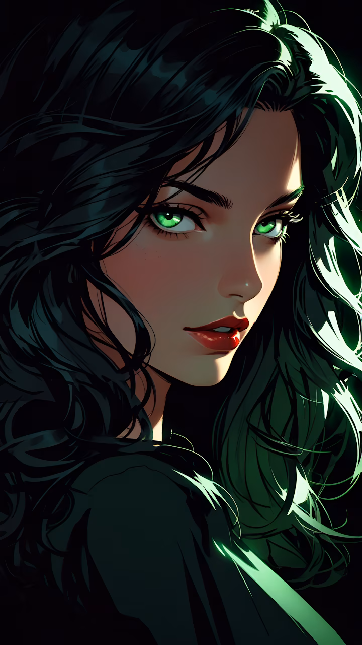 Download Mysterious Woman with Glowing Green Eyes in Darkness Wallpaper in Mobile HD Mysterious Woman with Glowing Green Eyes in Darkness - Free Mobile AMOLED Wallpaper Background