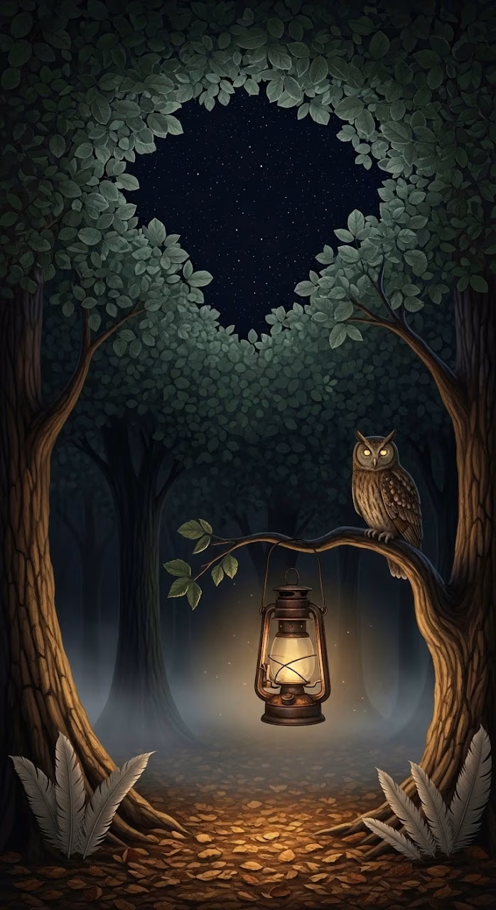 Mystic Owl Forest Lantern - Free Mobile AMOLED Wallpaper Background
