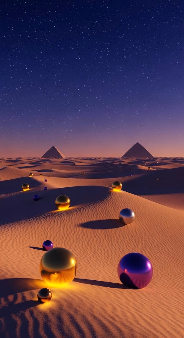 Mystical Desert Night Orbs - Free Mobile AMOLED Wallpaper Background