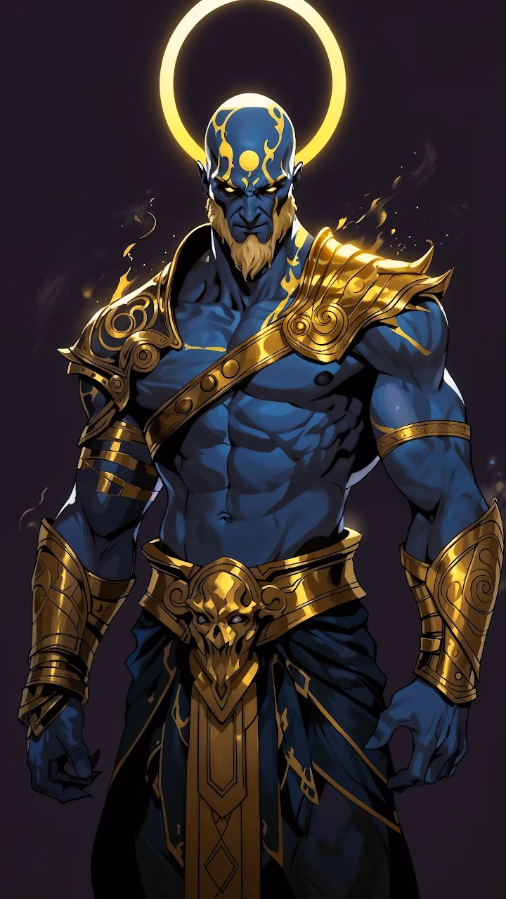 Download Mythic Blue Deity in Gold Armor with Glowing Halo Wallpaper in Mobile HD Mythic Blue Deity in Gold Armor with Glowing Halo - Free Mobile AMOLED Wallpaper Background