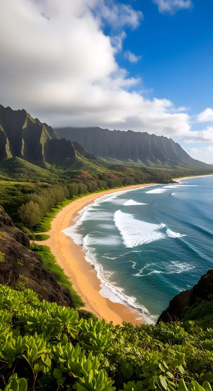 Download Na Pali Coast Beach View with Lush Green Cliffs Wallpaper in Mobile HD Na Pali Coast Beach View with Lush Green Cliffs - Free Mobile AMOLED Wallpaper Background