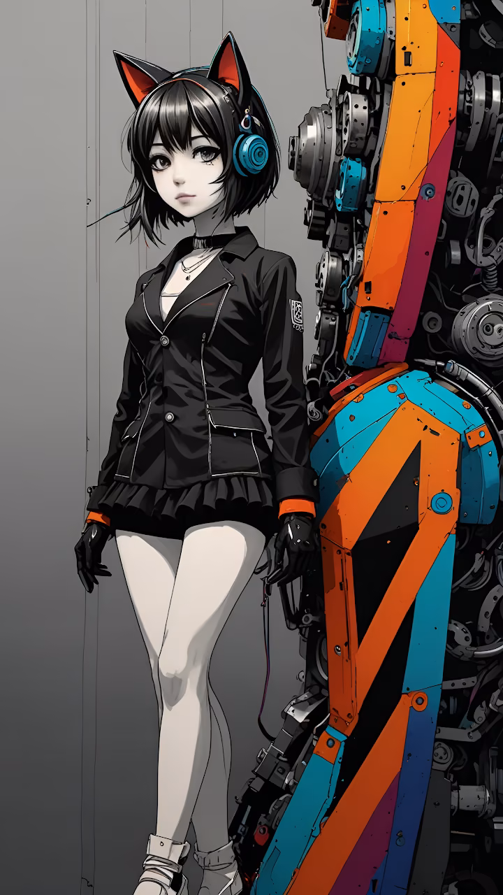 Download Nekomimi Anime Girl Cyberpunk Mecha Industrial Art Wallpaper in Mobile HD Nekomimi Anime Girl Cyberpunk Mecha Industrial Art - Free Mobile AMOLED Wallpaper Background