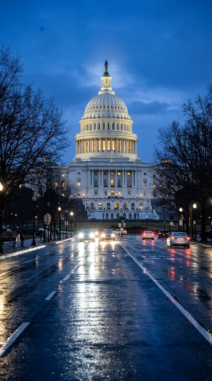 Download Neoclassical Government Building with White Dome at Twilight on a Rainy Street Wallpaper in Mobile HD Neoclassical Government Building with White Dome at Twilight on a Rainy Street - Free Mobile AMOLED Wallpaper Background