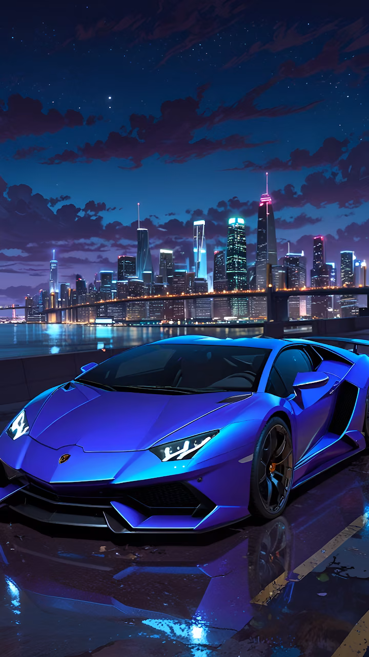 Download Neon Blue Lamborghini Supercar Urban Night Reflection Wallpaper in Mobile HD Neon Blue Lamborghini Supercar Urban Night Reflection - Free Mobile AMOLED Wallpaper Background