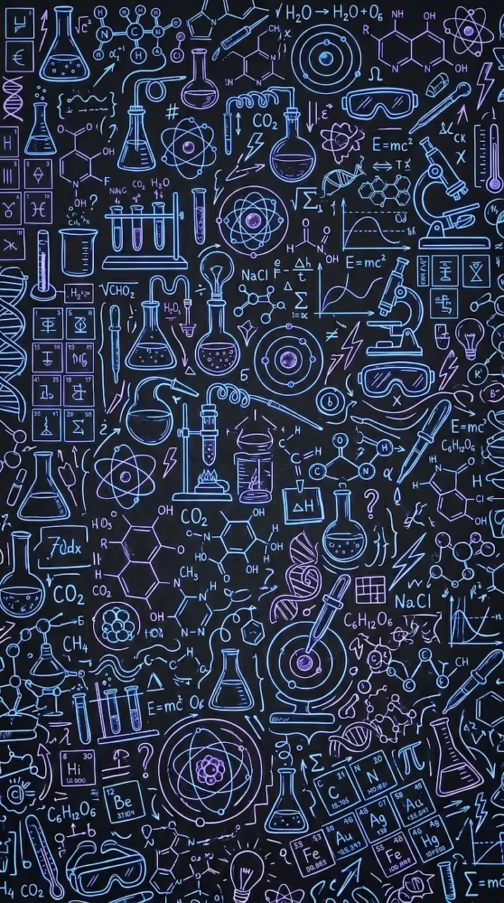 Download Neon Chemistry and Science Doodle Pattern on Dark Background Wallpaper in Mobile HD Neon Chemistry and Science Doodle Pattern on Dark Background - Free Mobile AMOLED Wallpaper Background