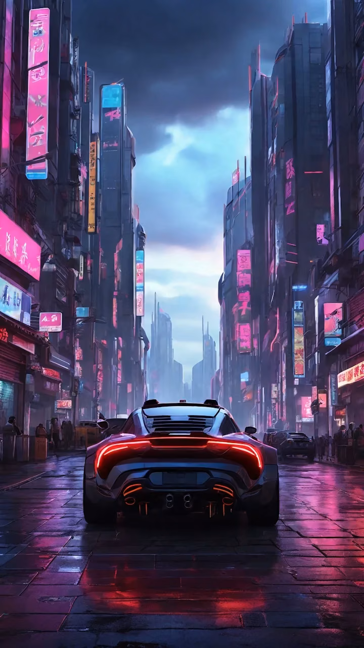 Download Neon Cyberpunk Cityscape Drive Futuristic Sports Car Wallpaper in Mobile HD Neon Cyberpunk Cityscape Drive Futuristic Sports Car - Free Mobile AMOLED Wallpaper Background