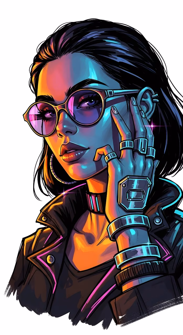 Neon Cyberpunk Girl Portrait Synthwave Style Art - Free Mobile AMOLED Wallpaper Background