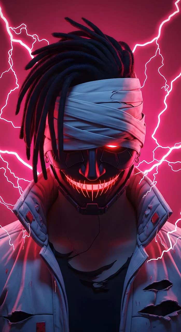 Download Neon Dreadlocks Masked Figure in Hot Pink Lightning Wallpaper in Mobile HD Neon Dreadlocks Masked Figure in Hot Pink Lightning - Free Mobile AMOLED Wallpaper Background