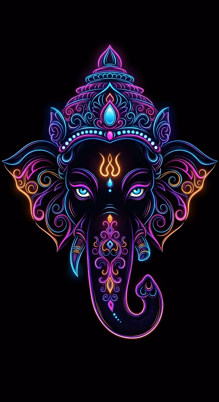 Neon Ganesha Deity Art Glowing Elephant Head Illustration - Free Mobile AMOLED Wallpaper Background