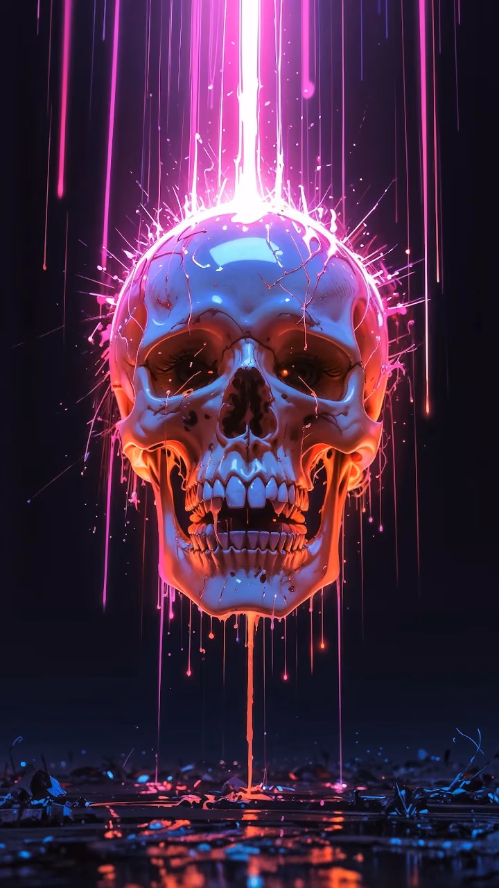 Download Neon Glitch Skull with Pink Light Beams Wallpaper in Mobile HD Neon Glitch Skull with Pink Light Beams - Free Mobile AMOLED Wallpaper Background
