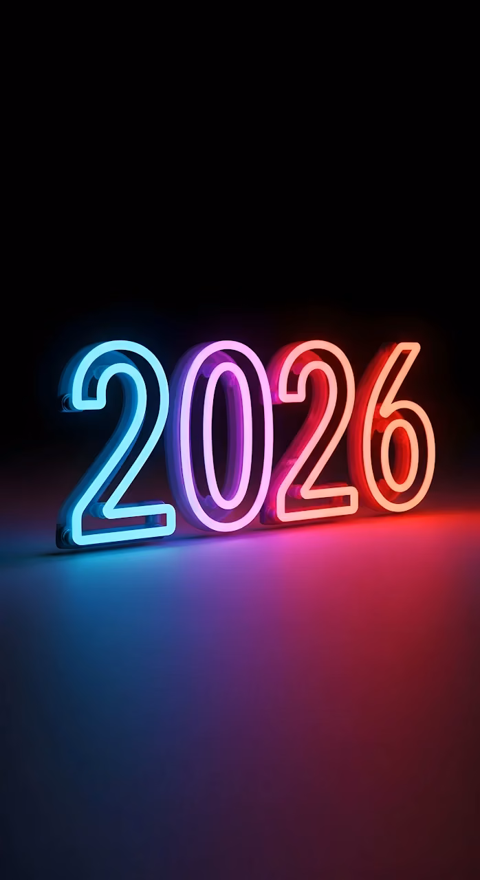 Neon Glow 2026 New Year Sign Rendering - Free Mobile AMOLED Wallpaper Background