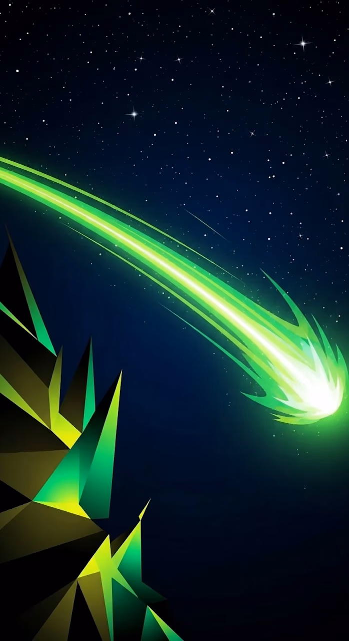 Neon Green Comet Streak in Starry Geometric Night Sky - Free Mobile AMOLED Wallpaper Background