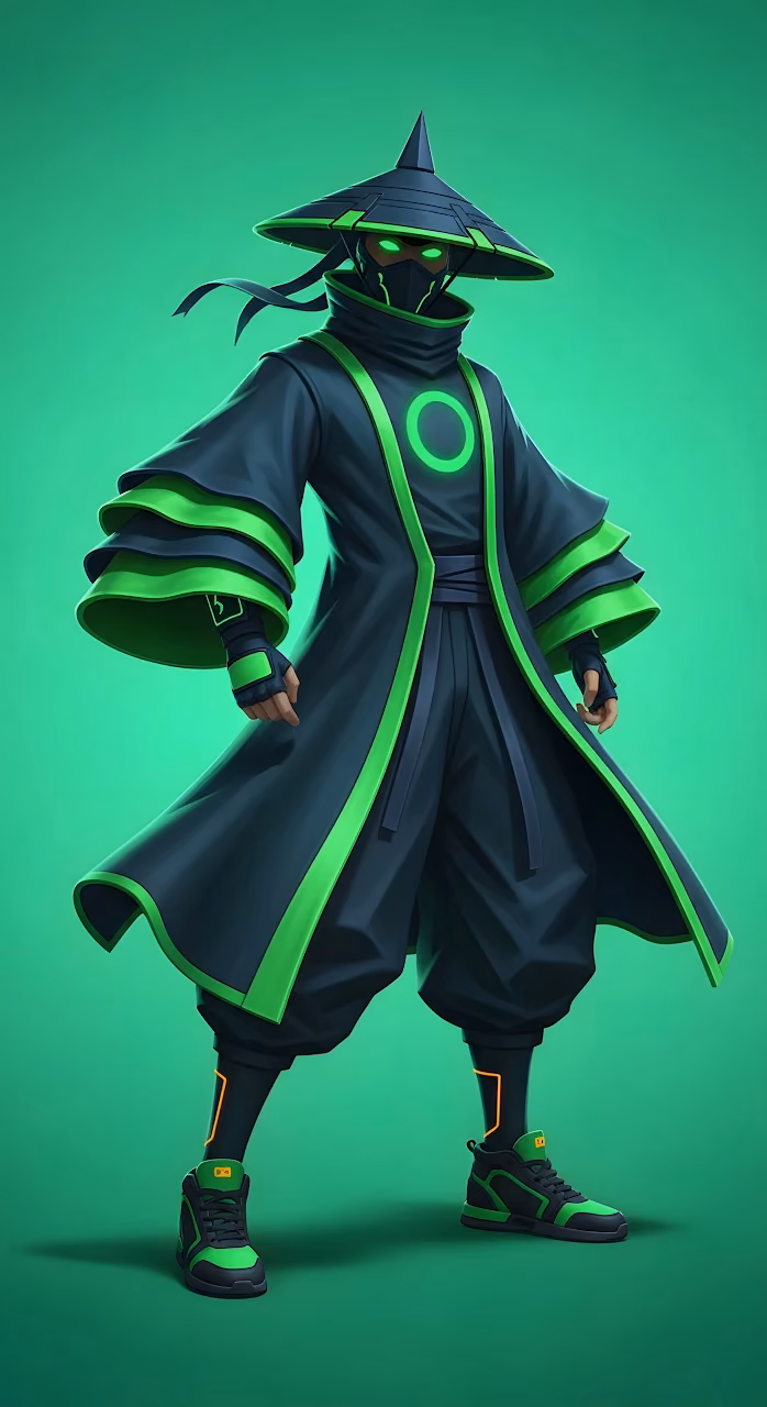 Download Neon Green Cyberpunk Ninja Samurai Warrior Illustration Wallpaper in Mobile HD Neon Green Cyberpunk Ninja Samurai Warrior Illustration - Free Mobile AMOLED Wallpaper Background