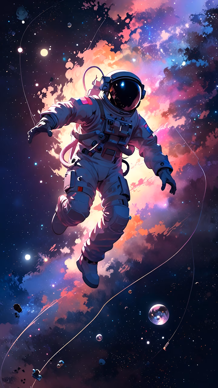 Download Neon Nebula Astronaut Floating in Cosmic Voids Art Wallpaper in Mobile HD Neon Nebula Astronaut Floating in Cosmic Voids Art - Free Mobile AMOLED Wallpaper Background