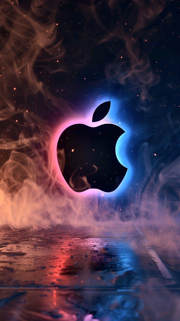 Download Neon Smoke Apple Logo Cyberpunk Glow Reflection Art Wallpaper in Mobile HD Neon Smoke Apple Logo Cyberpunk Glow Reflection Art - Free Mobile AMOLED Wallpaper Background