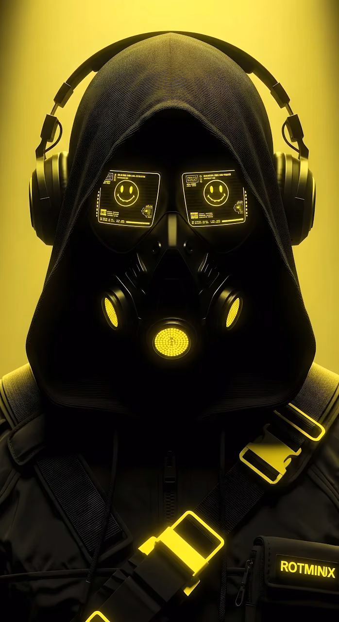 Neon Yellow Cyberpunk Hacker with Smiley Face Visor - Free Mobile AMOLED Wallpaper Background