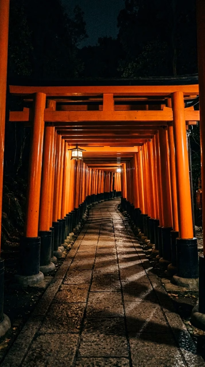 Download Night Photography of Red Torii Gates Tunnel Wallpaper in Mobile HD Night Photography of Red Torii Gates Tunnel - Free Mobile AMOLED Wallpaper Background