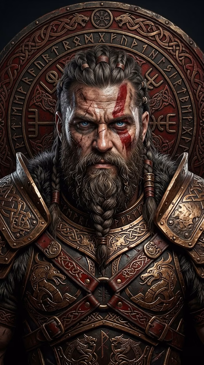 Norse Viking Warrior Portrait - Free Mobile AMOLED Wallpaper Background