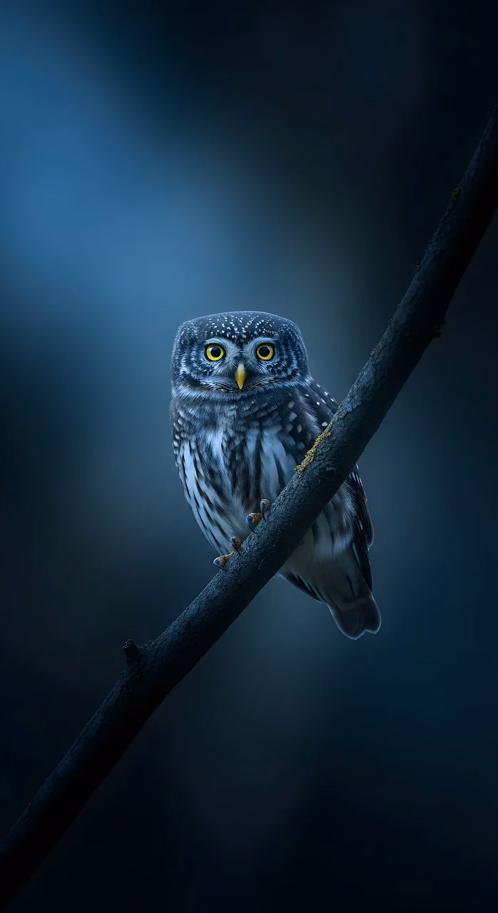 Download Northern Pygmy Owl Portrait with Bright Yellow Eyes Wallpaper in Mobile HD Northern Pygmy Owl Portrait with Bright Yellow Eyes - Free Mobile AMOLED Wallpaper Background