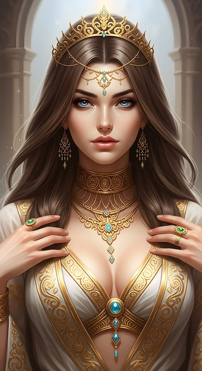 Opulent Fantasy Queen with Gold and Turquoise Jewels - Free Mobile AMOLED Wallpaper Background
