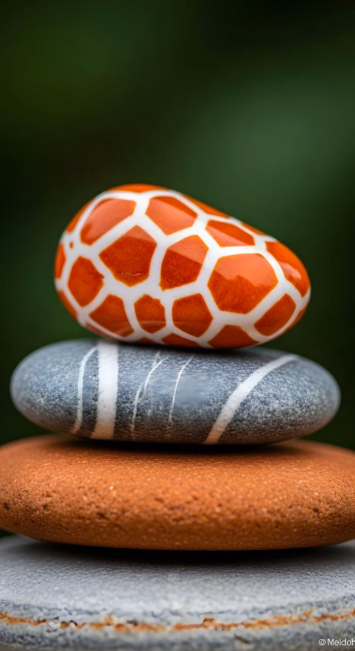 Orange Patterned Stone on Striped and Terracotta Zen Stack - Free Mobile AMOLED Wallpaper Background