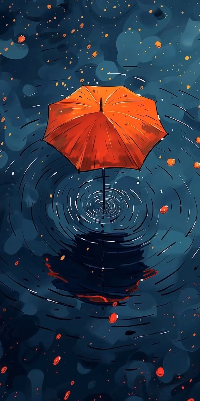 Download Orange Umbrella in Dark Raining Water Illustration Art Wallpaper in Mobile HD Orange Umbrella in Dark Raining Water Illustration Art - Free Mobile AMOLED Wallpaper Background