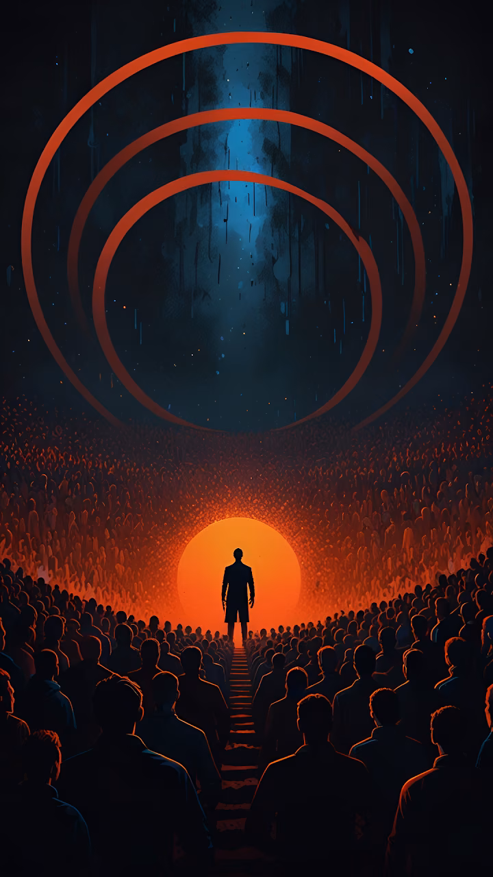 Orator Silhouette Facing Fiery Crowd Red Rings - Free Mobile AMOLED Wallpaper Background