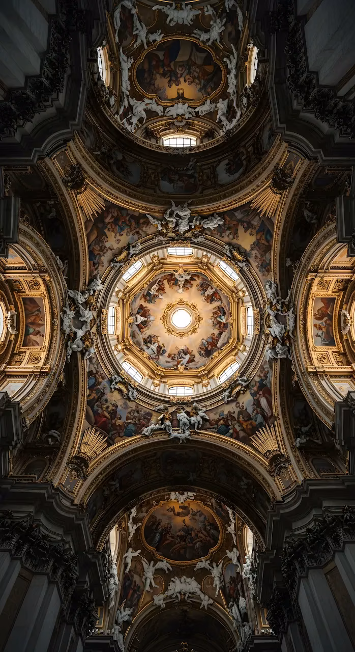 Ornate Baroque Church Dome Ceiling with Fresco and Gold Trim - Free Mobile AMOLED Wallpaper Background