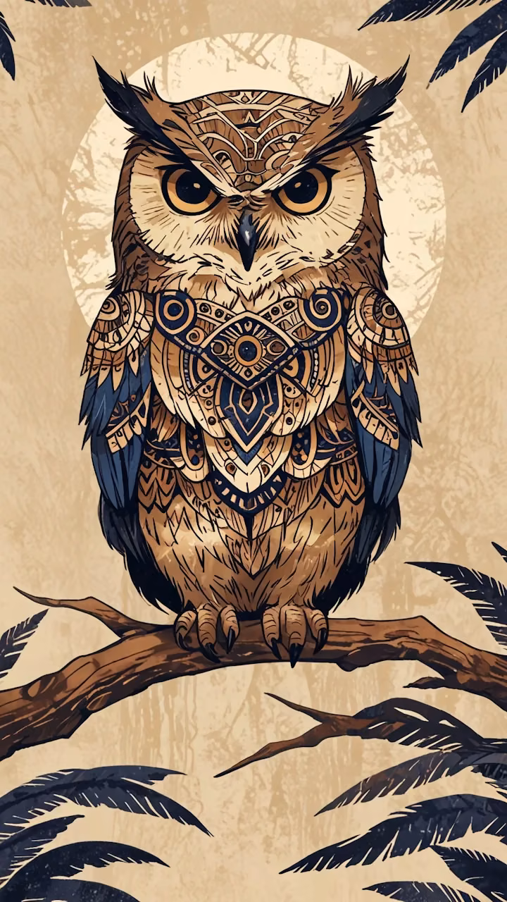 Download Ornate Owl with Intricate Mandala Patterns Wallpaper in Mobile HD Ornate Owl with Intricate Mandala Patterns - Free Mobile AMOLED Wallpaper Background
