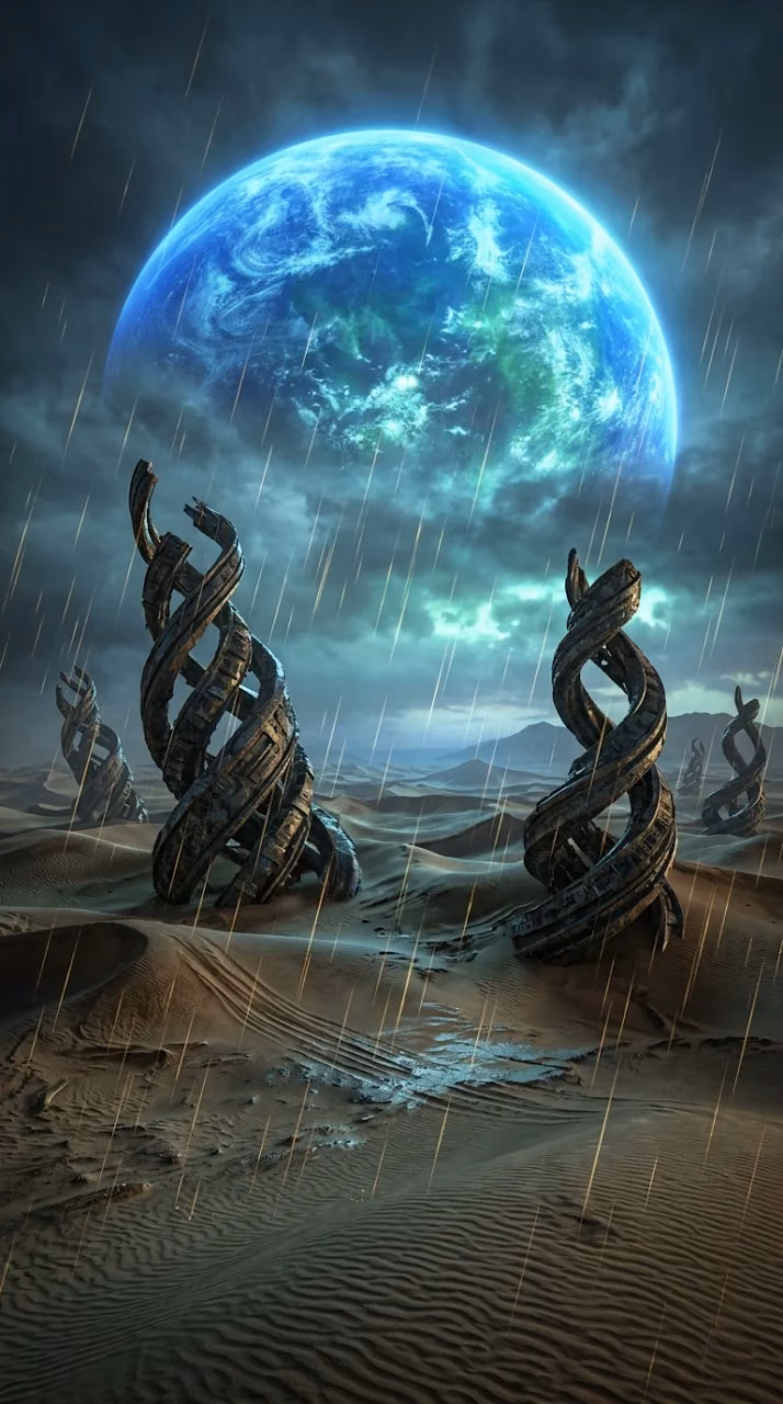 Otherworldly Landscape with Giant Planet and Metallic Spires - Free Mobile AMOLED Wallpaper Background
