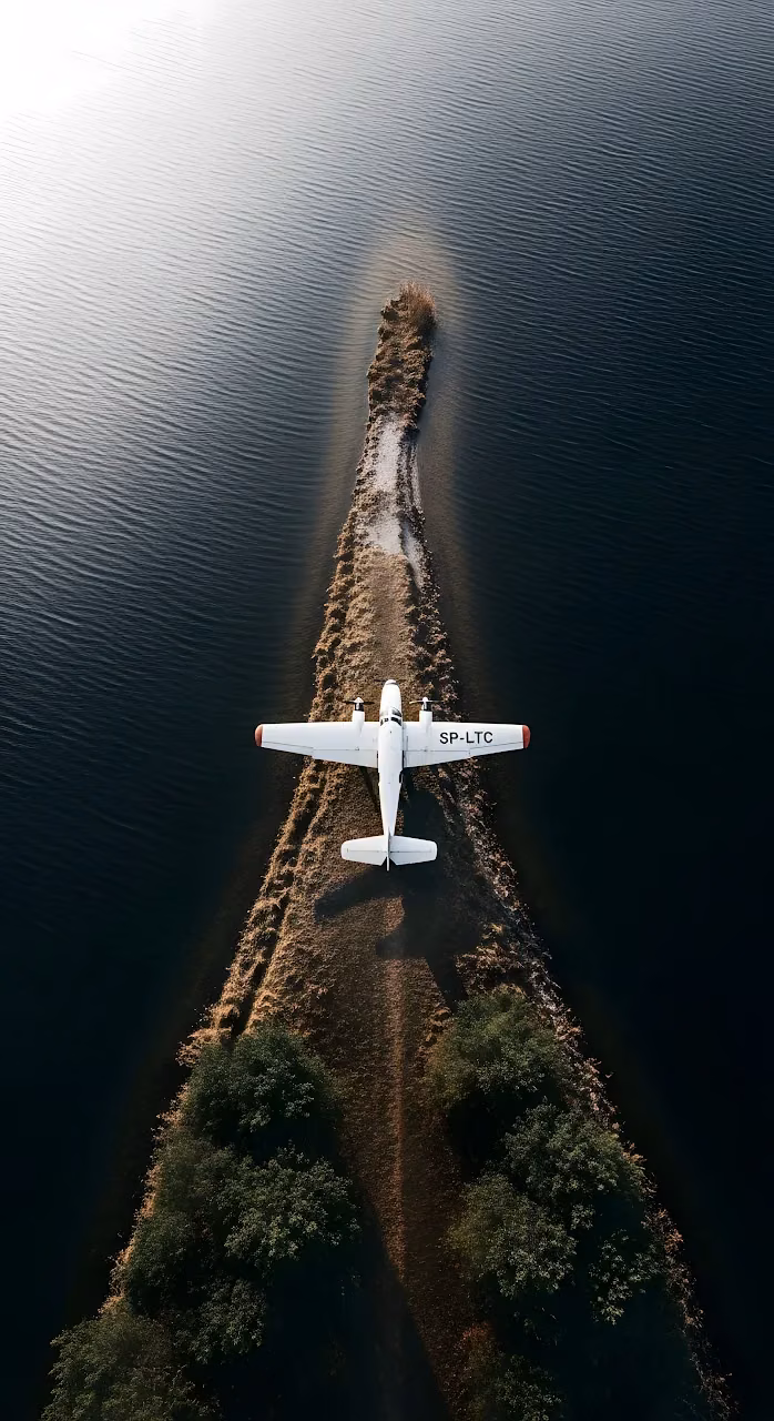 Overhead View of Seaplane on Narrow Island Spit - Free Mobile AMOLED Wallpaper Background
