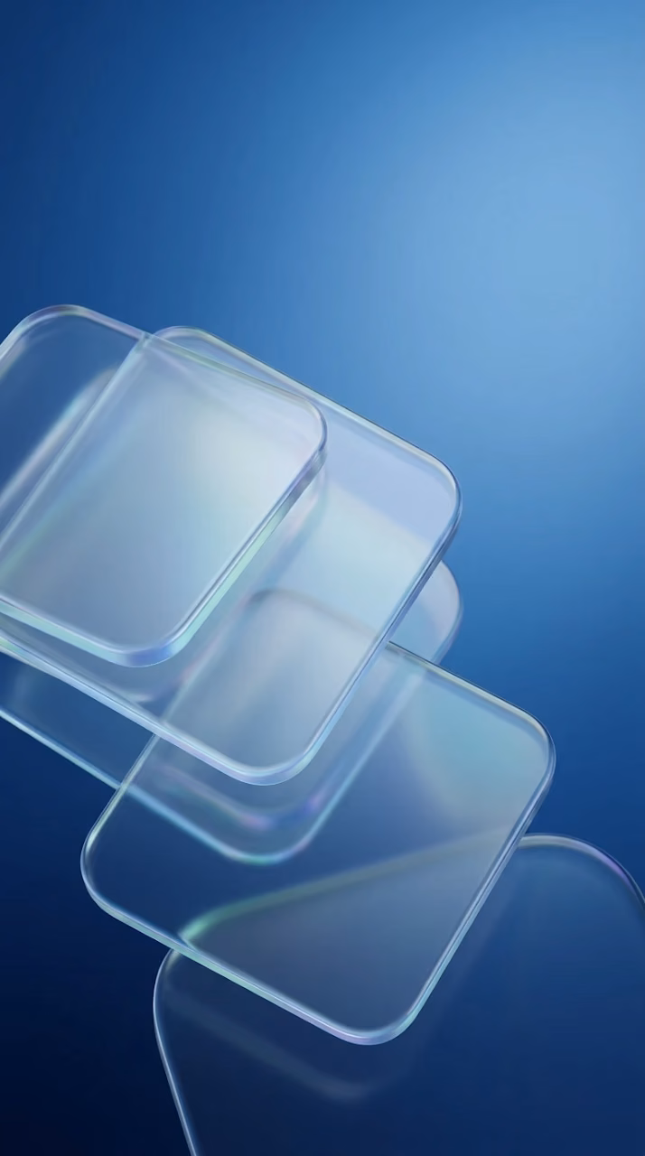 Overlapping Rounded Glass Squares on a Blue Gradient Background - Free Mobile AMOLED Wallpaper Background