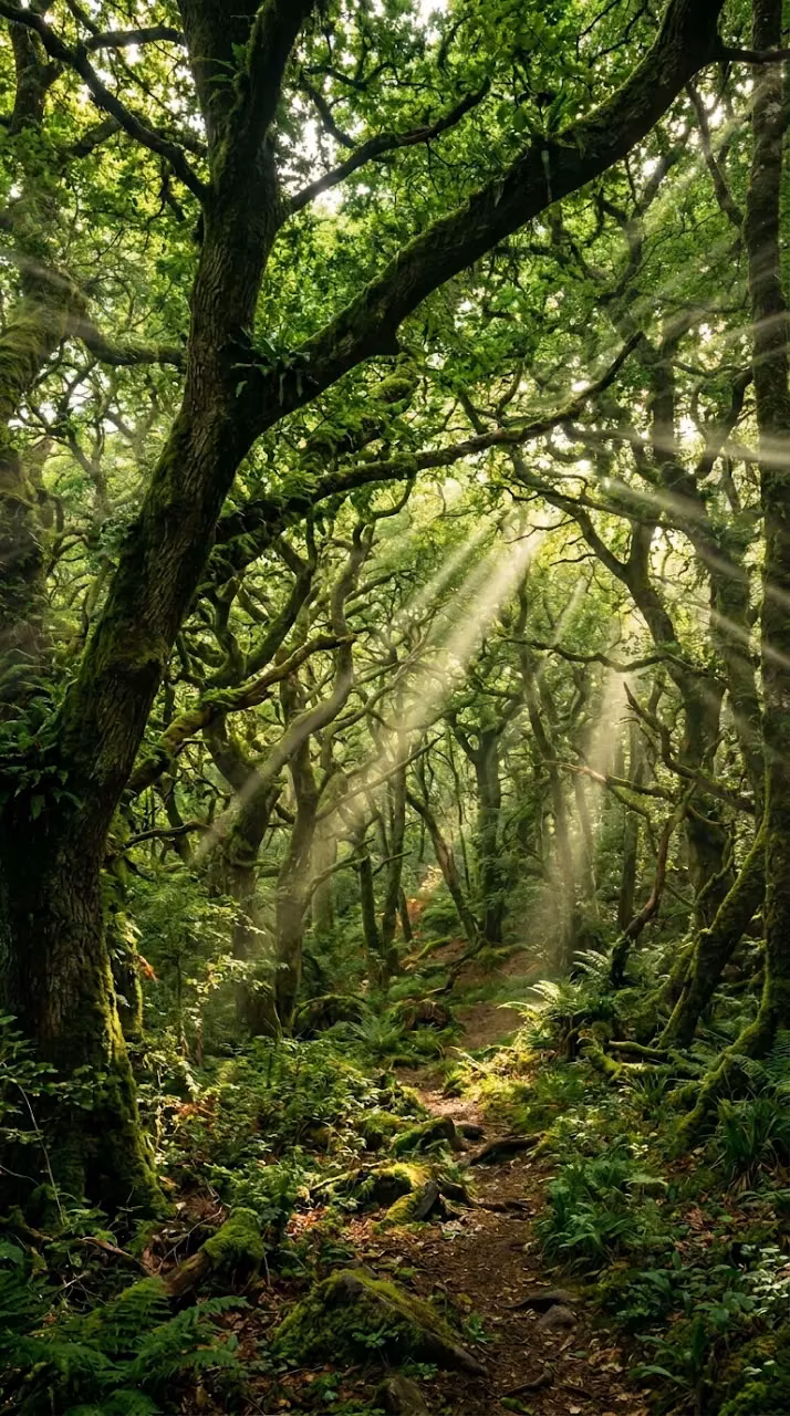 Download Panoramic Ancient Woodland Canopy Sunbeams Wallpaper in Mobile HD Panoramic Ancient Woodland Canopy Sunbeams - Free Mobile AMOLED Wallpaper Background