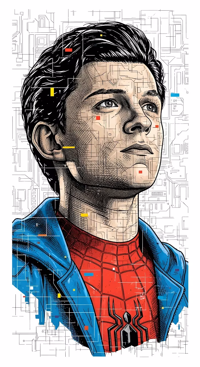 Peter Parker Digital Blueprint Portrait White Background - Free Mobile AMOLED Wallpaper Background